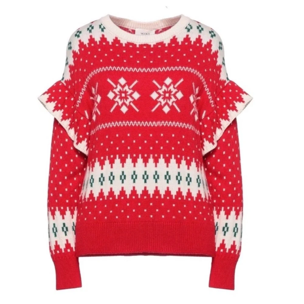 New! NWT VICOLO Italy Winter Snowflake Wool Blend Sweater Pullover - Picture 1 of 9